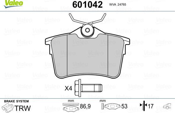 Valeo 601042 - Kit pastiglie freno, Freno a disco autozon.pro