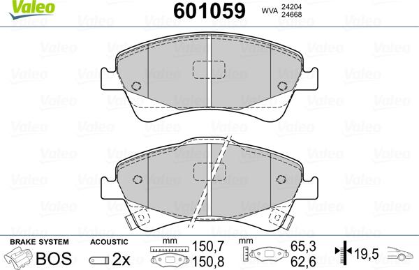 Valeo 601059 - Kit pastiglie freno, Freno a disco autozon.pro