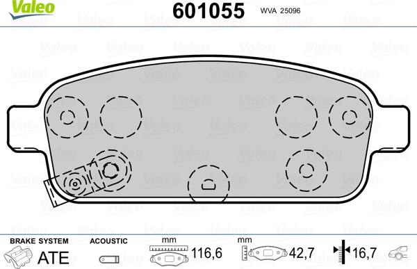 Valeo 601055 - Kit pastiglie freno, Freno a disco autozon.pro