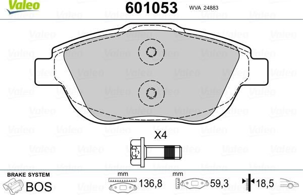 Valeo 601053 - Kit pastiglie freno, Freno a disco autozon.pro