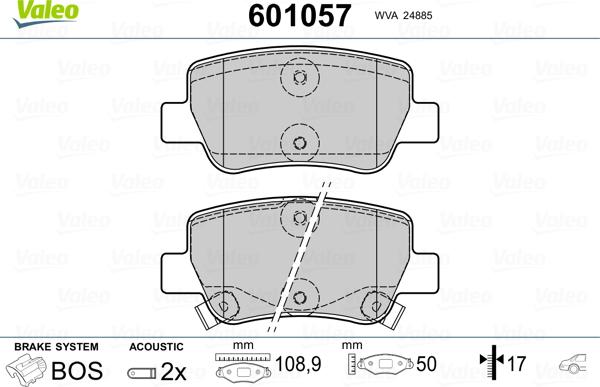 Valeo 601057 - Kit pastiglie freno, Freno a disco autozon.pro