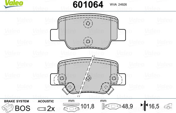 Valeo 601064 - Kit pastiglie freno, Freno a disco autozon.pro