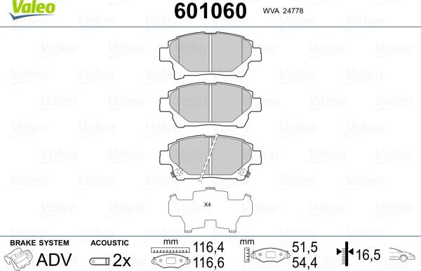 Valeo 601060 - Kit pastiglie freno, Freno a disco autozon.pro