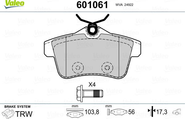 Valeo 601061 - Kit pastiglie freno, Freno a disco autozon.pro