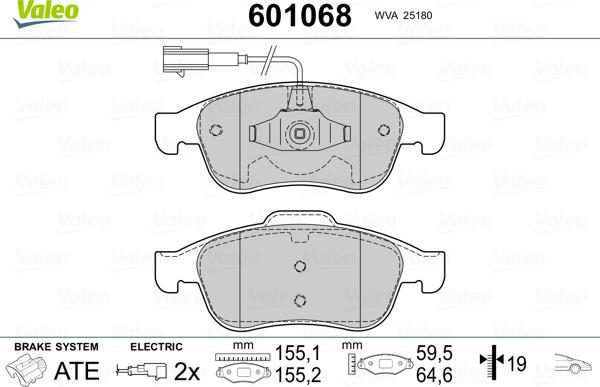 Valeo 601068 - Kit pastiglie freno, Freno a disco autozon.pro