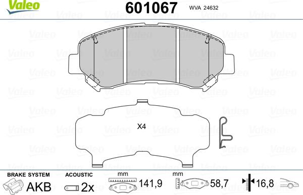 Valeo 601067 - Kit pastiglie freno, Freno a disco autozon.pro