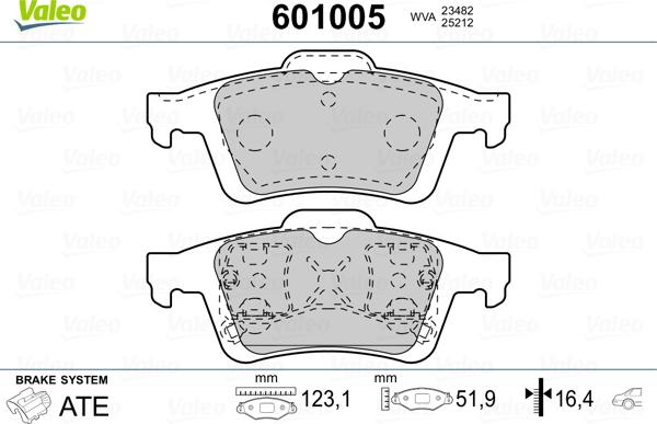 Valeo 601005 - Kit pastiglie freno, Freno a disco autozon.pro