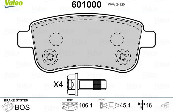 Valeo 601000 - Kit pastiglie freno, Freno a disco autozon.pro