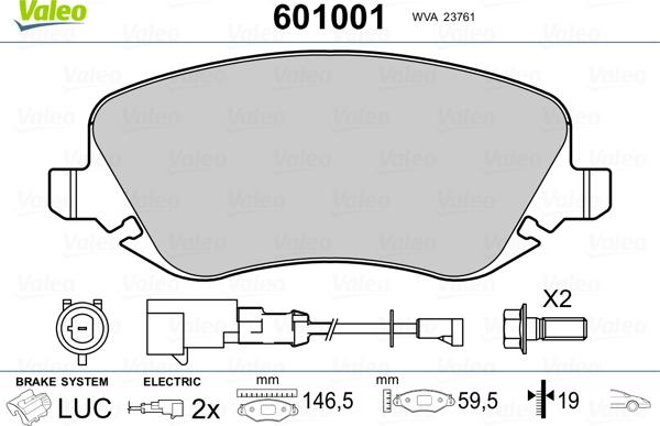 Valeo 601001 - Kit pastiglie freno, Freno a disco autozon.pro