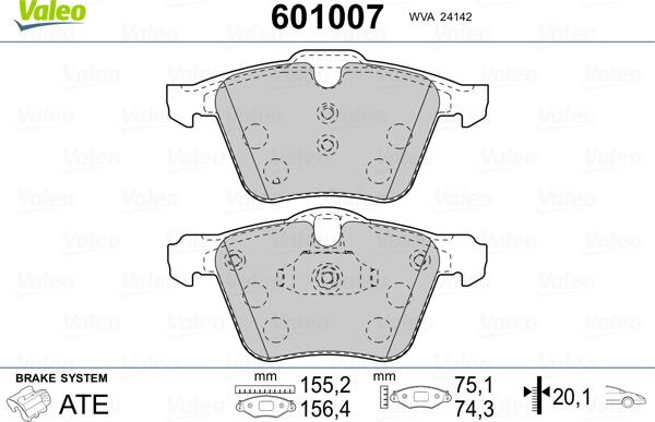 Valeo 601007 - Kit pastiglie freno, Freno a disco autozon.pro