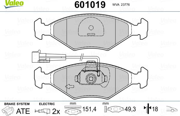 Valeo 601019 - Kit pastiglie freno, Freno a disco autozon.pro