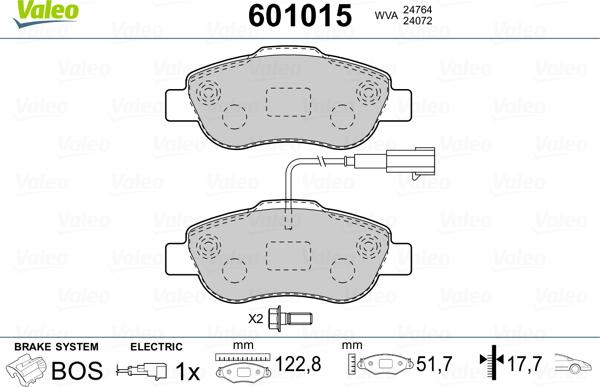 Valeo 601015 - Kit pastiglie freno, Freno a disco autozon.pro