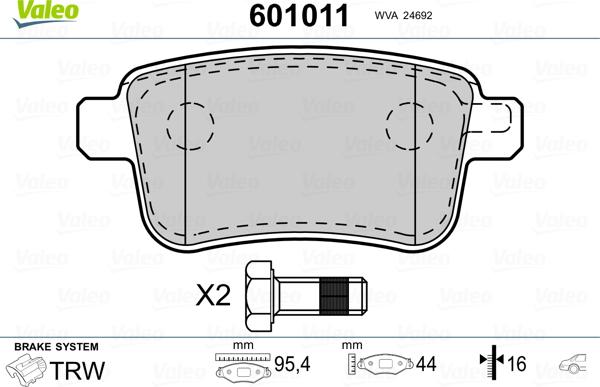 Valeo 601011 - Kit pastiglie freno, Freno a disco autozon.pro