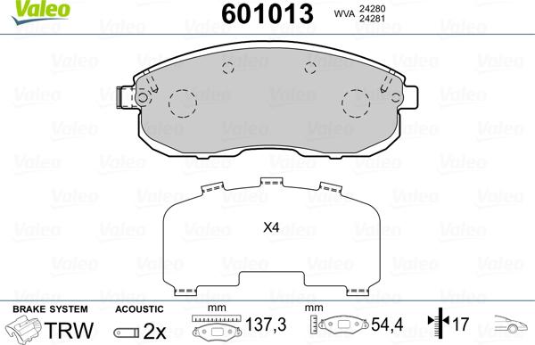 Valeo 601013 - Kit pastiglie freno, Freno a disco autozon.pro