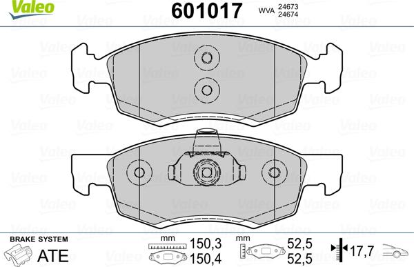 Valeo 601017 - Kit pastiglie freno, Freno a disco autozon.pro