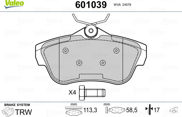 Valeo 601039 - Kit pastiglie freno, Freno a disco autozon.pro