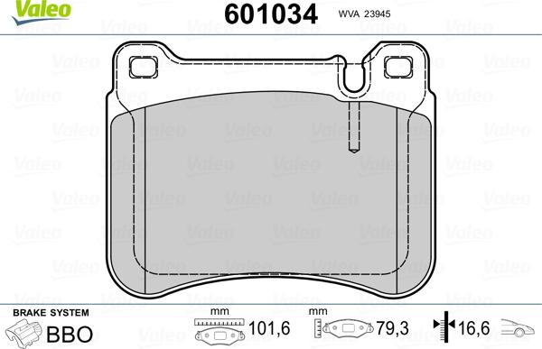 Valeo 601034 - Kit pastiglie freno, Freno a disco autozon.pro