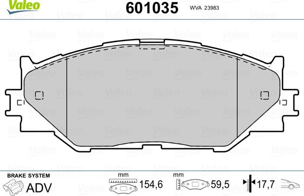 Valeo 601035 - Kit pastiglie freno, Freno a disco autozon.pro