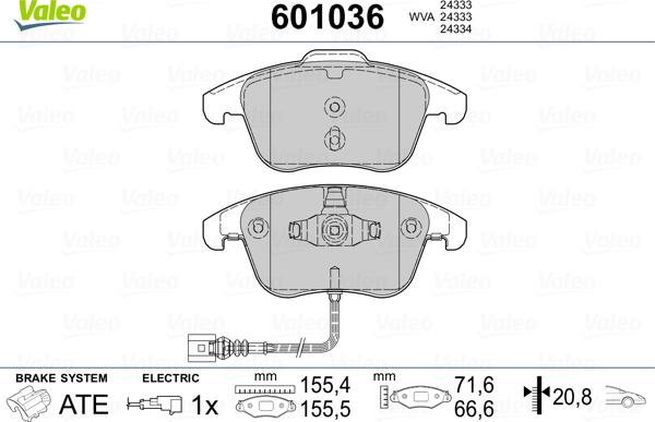 Valeo 601036 - Kit pastiglie freno, Freno a disco autozon.pro