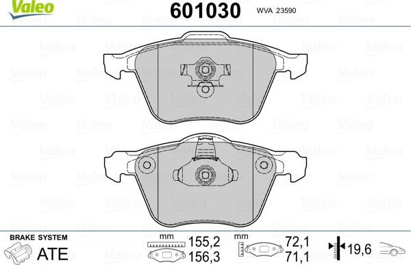 Valeo 601030 - Kit pastiglie freno, Freno a disco autozon.pro