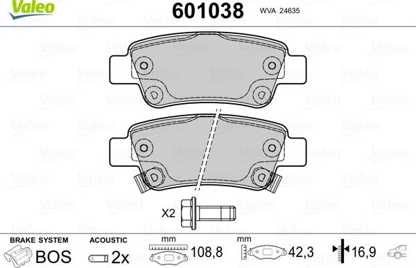 Valeo 601038 - Kit pastiglie freno, Freno a disco autozon.pro