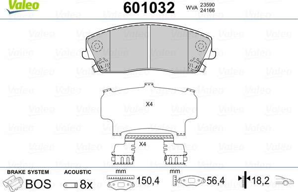 Valeo 601032 - Kit pastiglie freno, Freno a disco autozon.pro