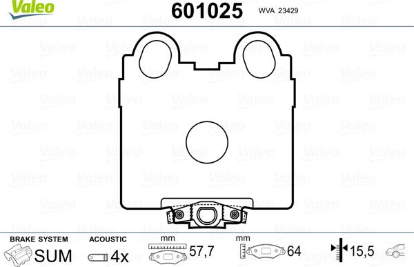 Valeo 601025 - Kit pastiglie freno, Freno a disco autozon.pro