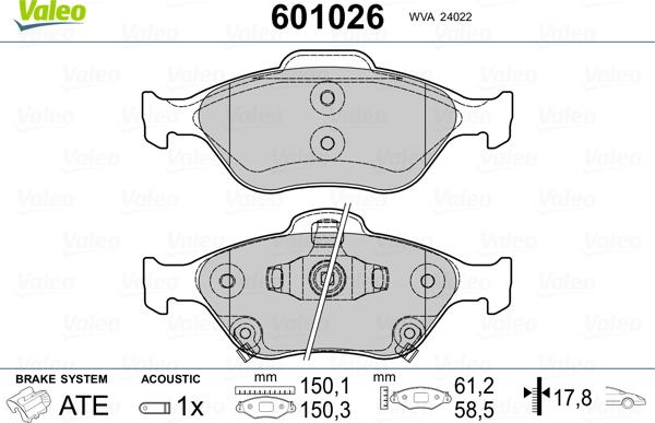 Valeo 601026 - Kit pastiglie freno, Freno a disco autozon.pro