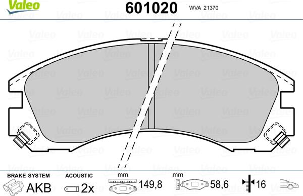 Valeo 601020 - Kit pastiglie freno, Freno a disco autozon.pro