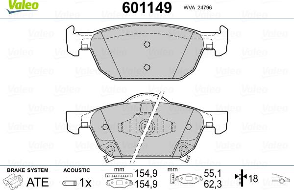 Valeo 601149 - Kit pastiglie freno, Freno a disco autozon.pro