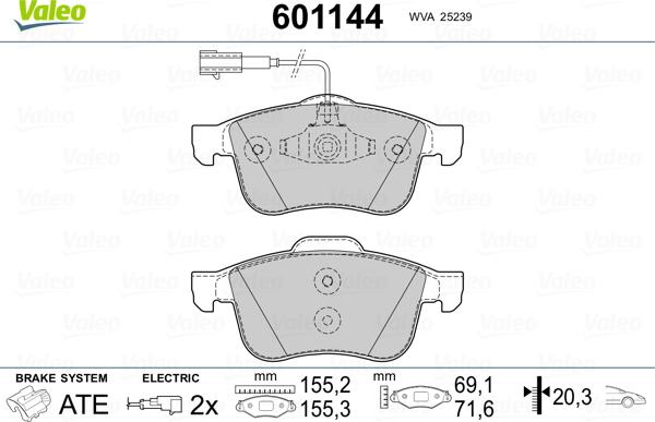 Valeo 601144 - Kit pastiglie freno, Freno a disco autozon.pro