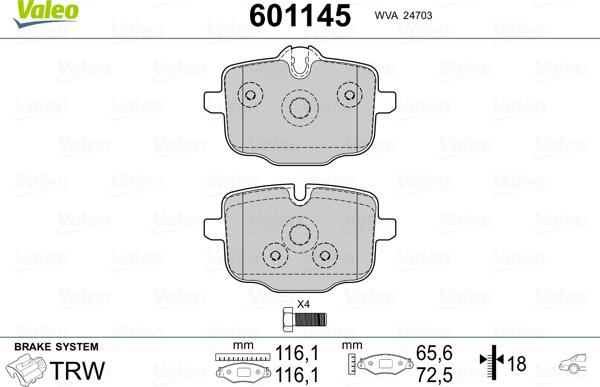 Valeo 601145 - Kit pastiglie freno, Freno a disco autozon.pro