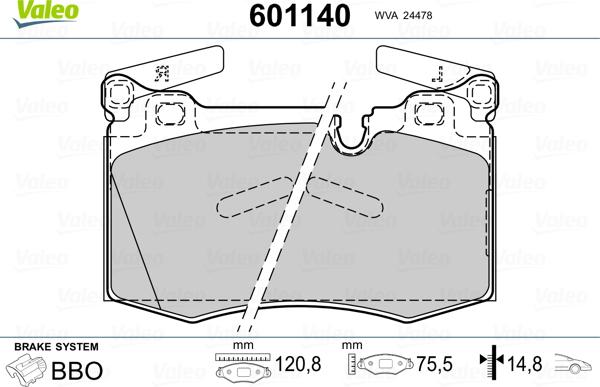 Valeo 601140 - Kit pastiglie freno, Freno a disco autozon.pro