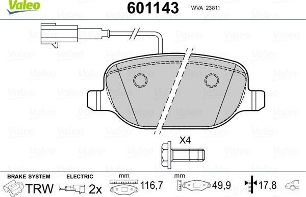 Valeo 601143 - Kit pastiglie freno, Freno a disco autozon.pro