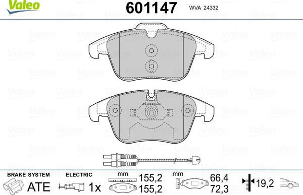 Valeo 601147 - Kit pastiglie freno, Freno a disco autozon.pro