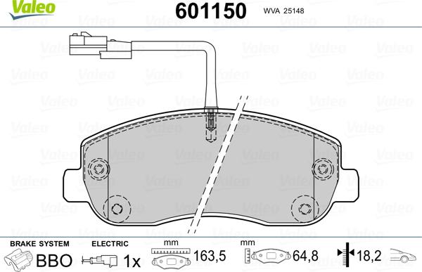 Valeo 601150 - Kit pastiglie freno, Freno a disco autozon.pro