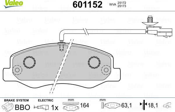 Valeo 601152 - Kit pastiglie freno, Freno a disco autozon.pro