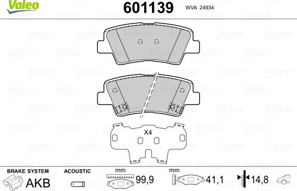 Valeo 601139 - Kit pastiglie freno, Freno a disco autozon.pro