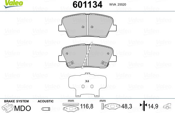 Valeo 601134 - Kit pastiglie freno, Freno a disco autozon.pro