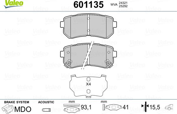 Valeo 601135 - Kit pastiglie freno, Freno a disco autozon.pro