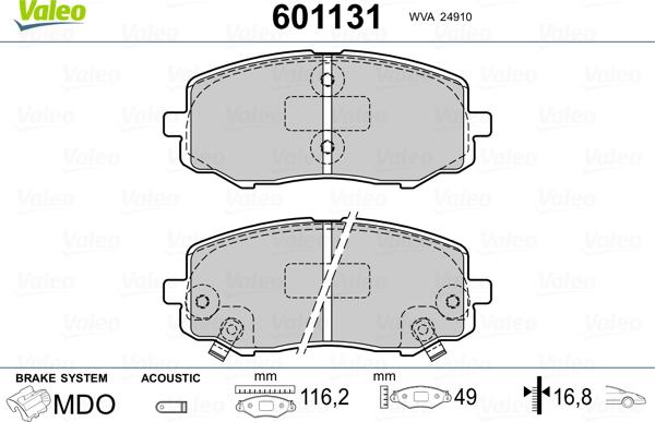 Valeo 601131 - Kit pastiglie freno, Freno a disco autozon.pro