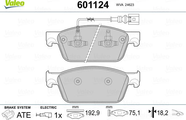 Valeo 601124 - Kit pastiglie freno, Freno a disco autozon.pro