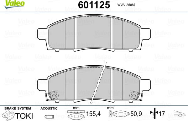 Valeo 601125 - Kit pastiglie freno, Freno a disco autozon.pro