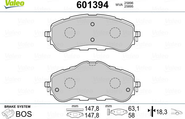 Valeo 601394 - Kit pastiglie freno, Freno a disco autozon.pro