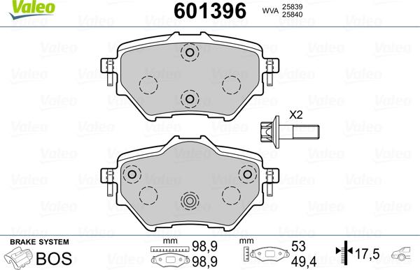 Valeo 601396 - Kit pastiglie freno, Freno a disco autozon.pro