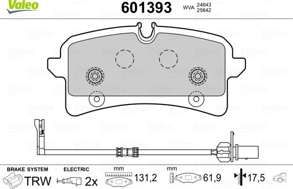 Valeo 601393 - Kit pastiglie freno, Freno a disco autozon.pro