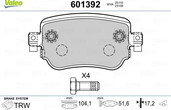 Valeo 601392 - Kit pastiglie freno, Freno a disco autozon.pro