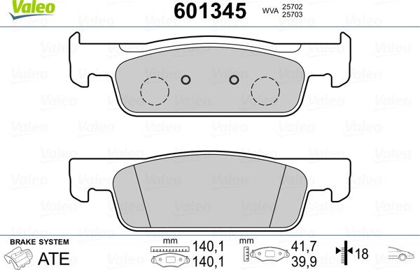 Valeo 601345 - Kit pastiglie freno, Freno a disco autozon.pro