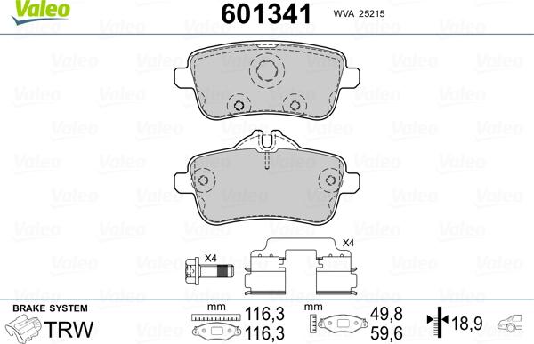 Valeo 601341 - Kit pastiglie freno, Freno a disco autozon.pro