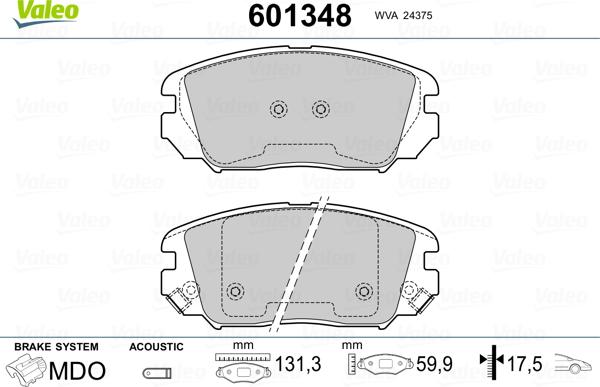 Valeo 601348 - Kit pastiglie freno, Freno a disco autozon.pro